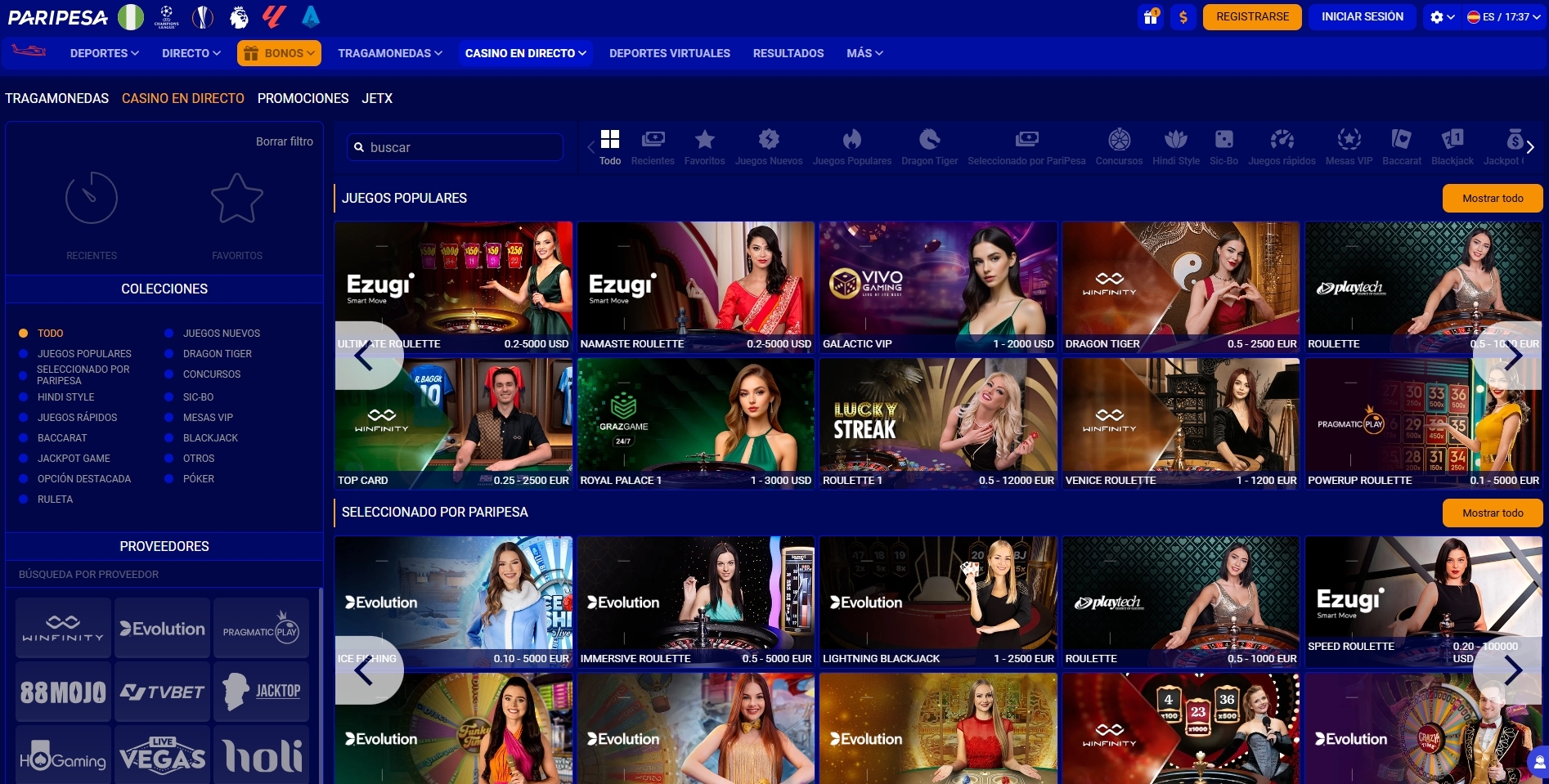 Paripesa Casino en Vivo